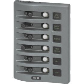 Blue Sea 4376 WeatherDeck Water Resistant Circuit Breaker Panel - 6 Position - Grey