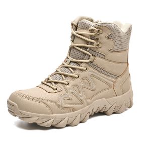 Outdoor Men Hiking Shoes Waterproof Breathable Tactical Combat Army Boots Desert Training Sneakers Anti-Slip Mens Military Boots (Color: Sand Color)