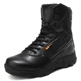 High Quality Military Leather Combat Boots for Men Combat Bot Infantry Tactical Boots Askeri Bot Army Bots Army Shoes Waterproof (Color: black)